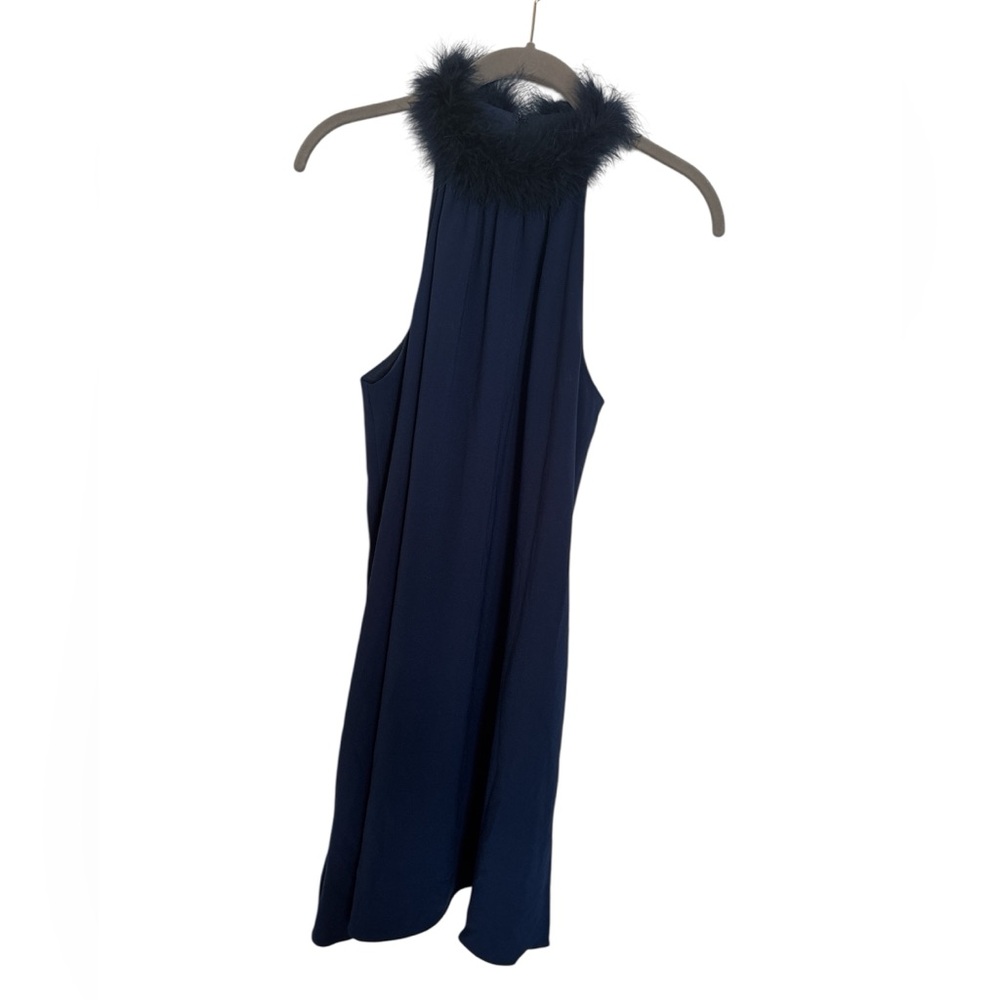 Trina Turk Navy Shift Dress with Feather Neckline Button Detail lining nwt small